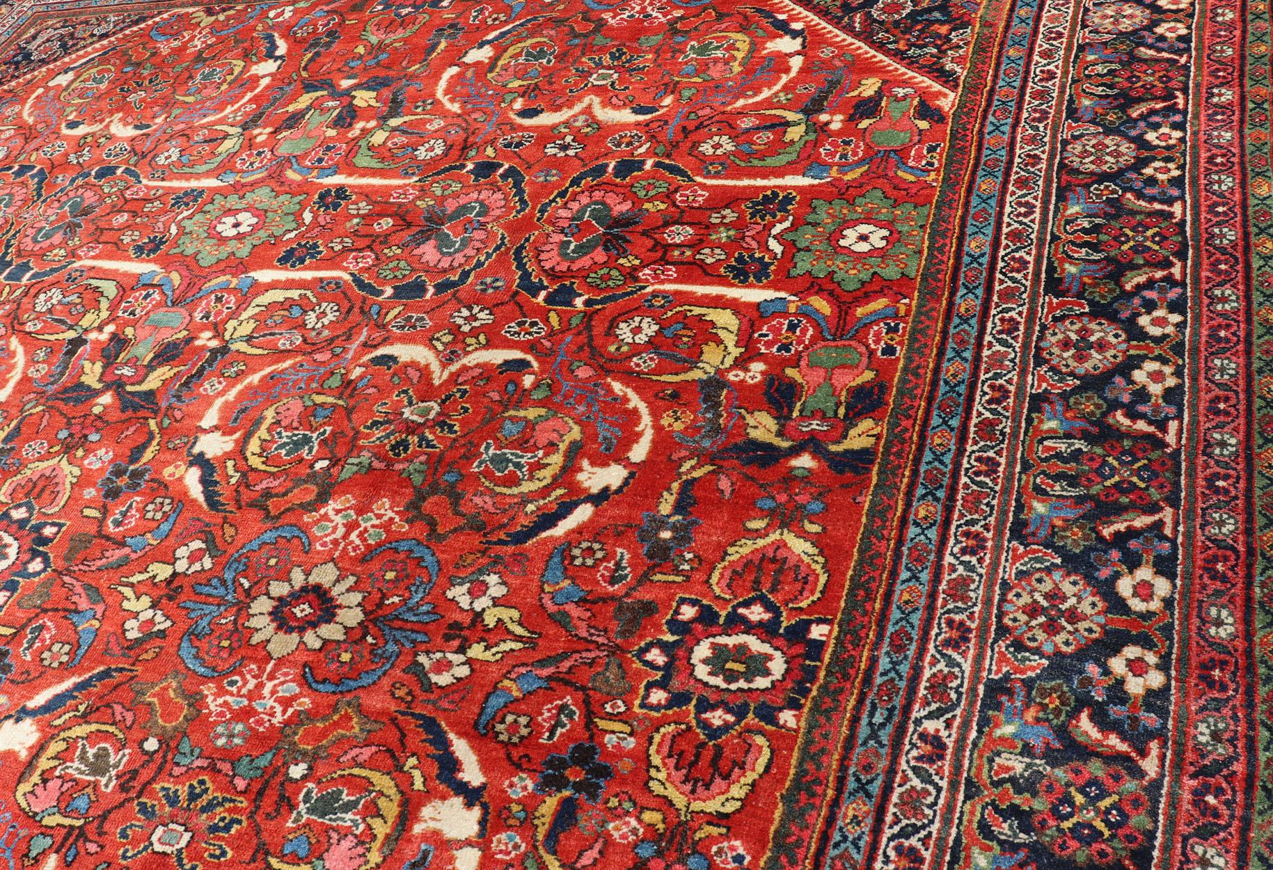 Antique Persian Sultanabad-Mahal Rug with All-Over Design on Red Field For Sale 6