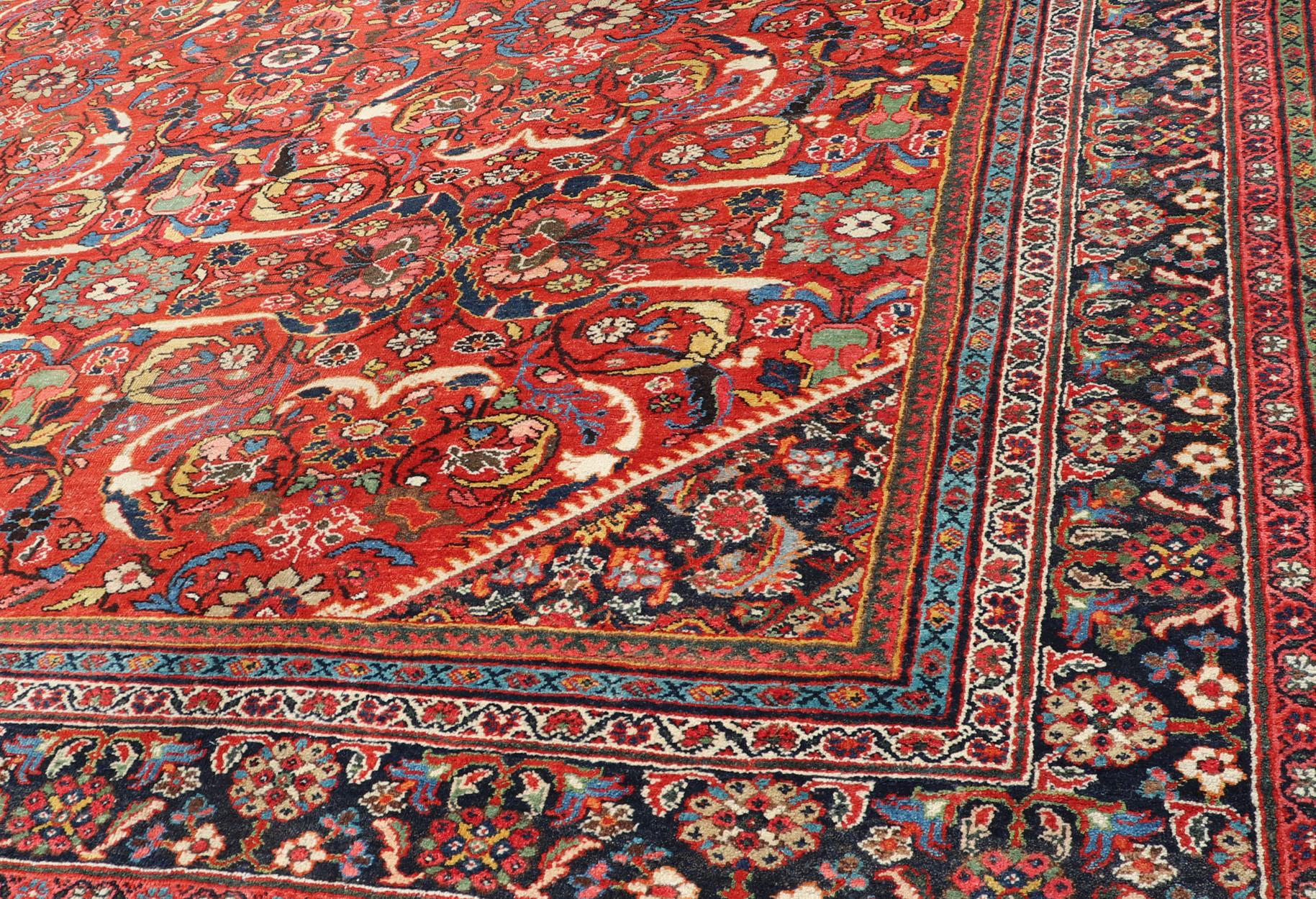 Antique Persian Sultanabad-Mahal Rug with All-Over Design on Red Field For Sale 7