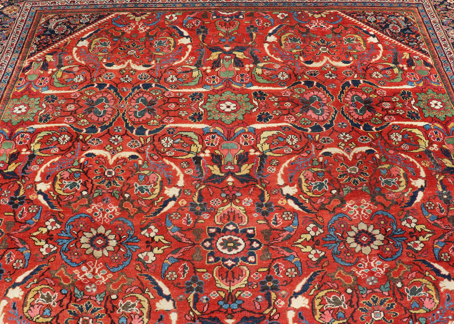 Antique Persian Sultanabad-Mahal Rug with All-Over Design on Red Field For Sale 8