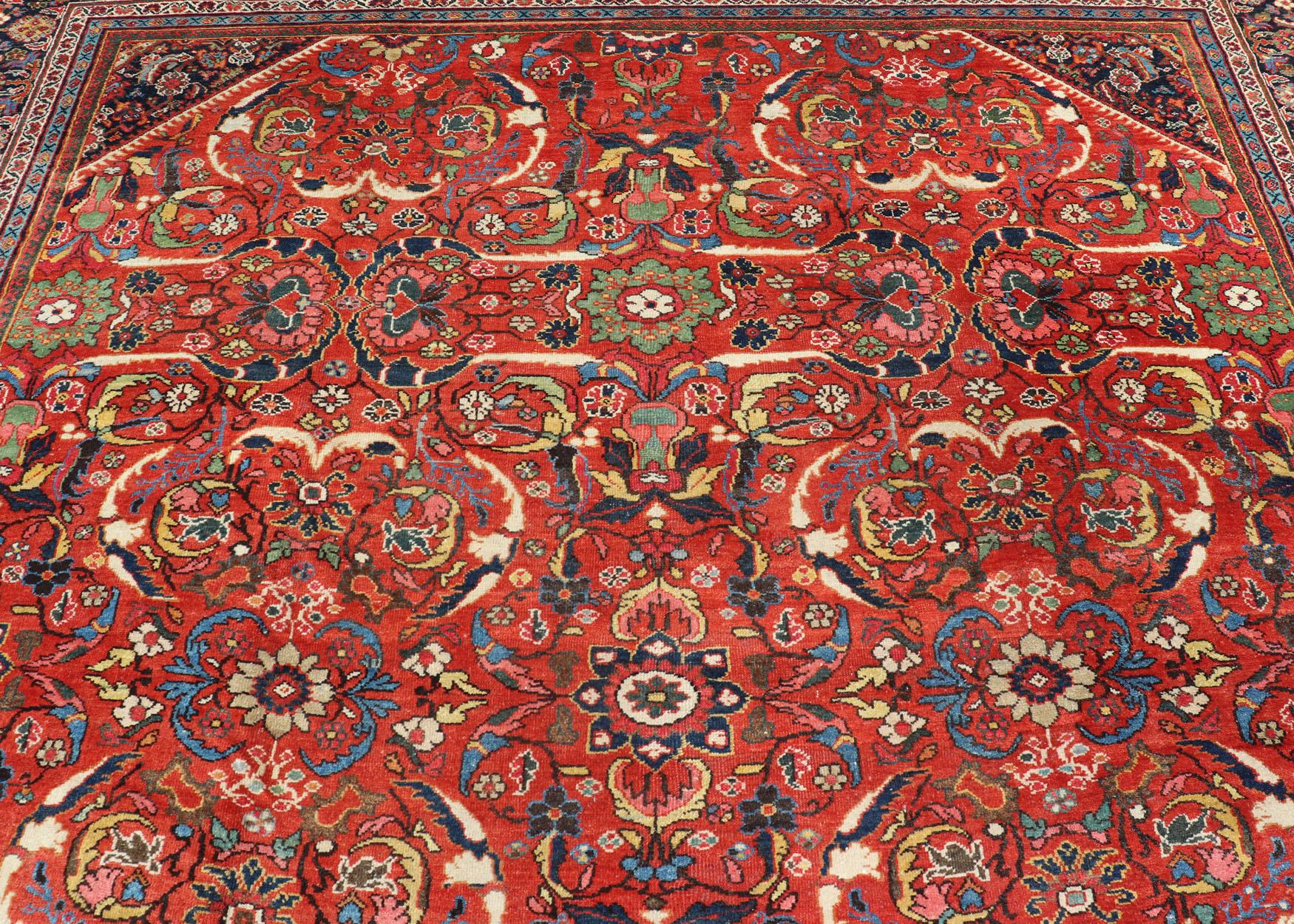 Antiker persischer Sultanabad-Mahal-Teppich mit All-Over-Design auf rotem Feld im Angebot 7