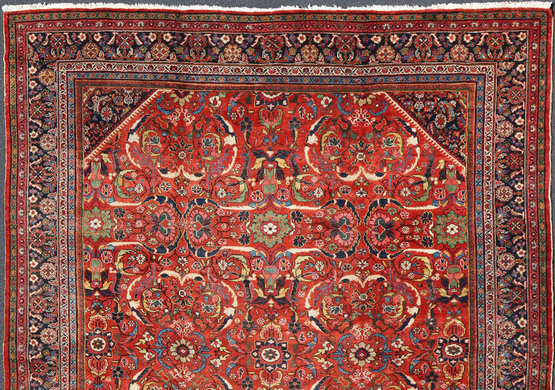 Antique Persian Sultanabad-Mahal Rug with All-Over Design on Red Field For Sale 9