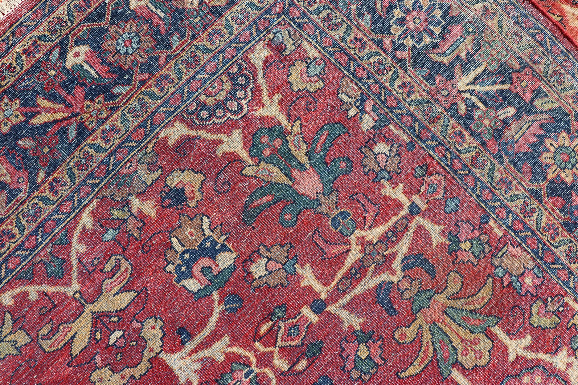 Antique Hand-Knotted Persian Mahal Rug with All-Over Design on Red Field For Sale 9