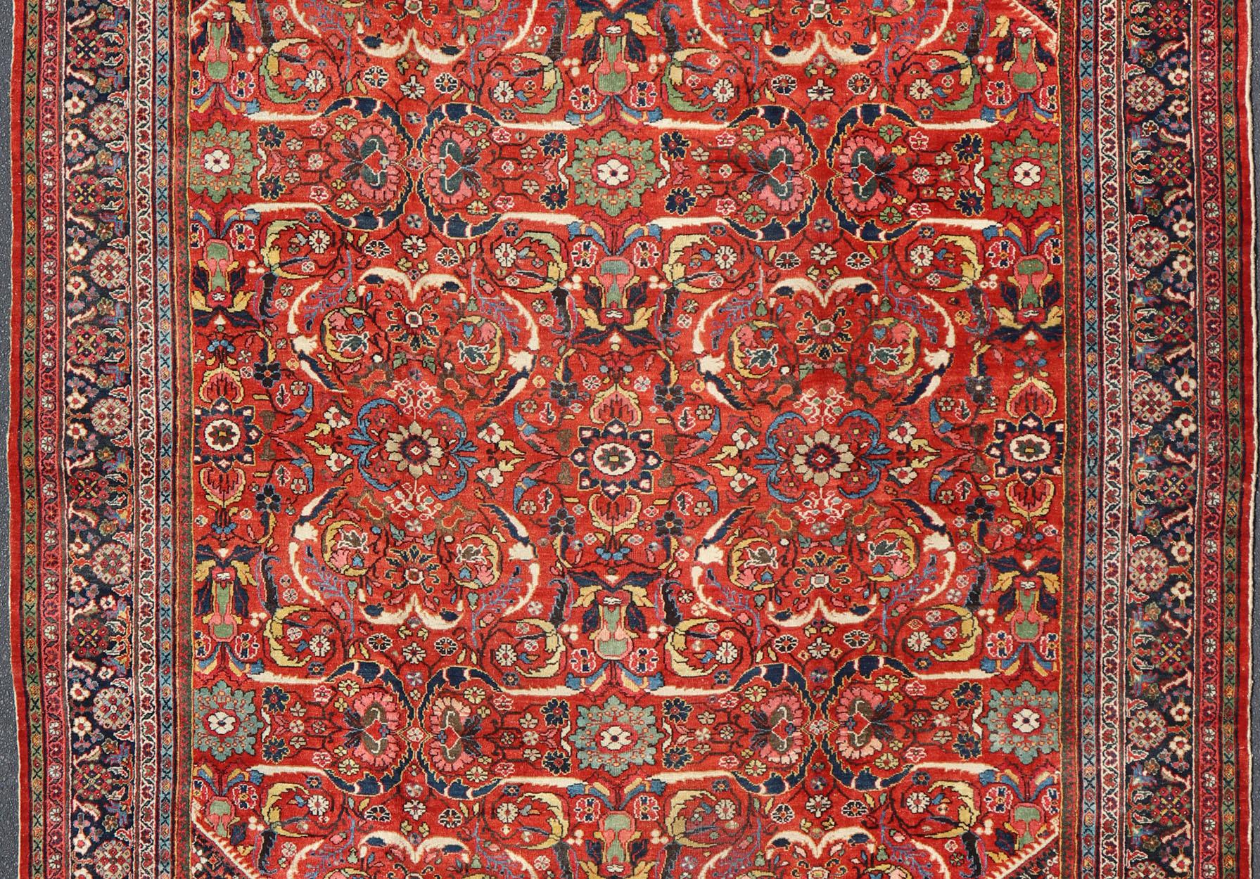 Antique Persian Sultanabad-Mahal Rug with All-Over Design on Red Field For Sale 10