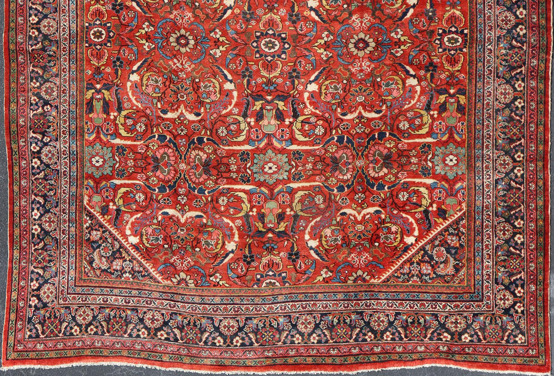 Antique Persian Sultanabad-Mahal Rug with All-Over Design on Red Field For Sale 11
