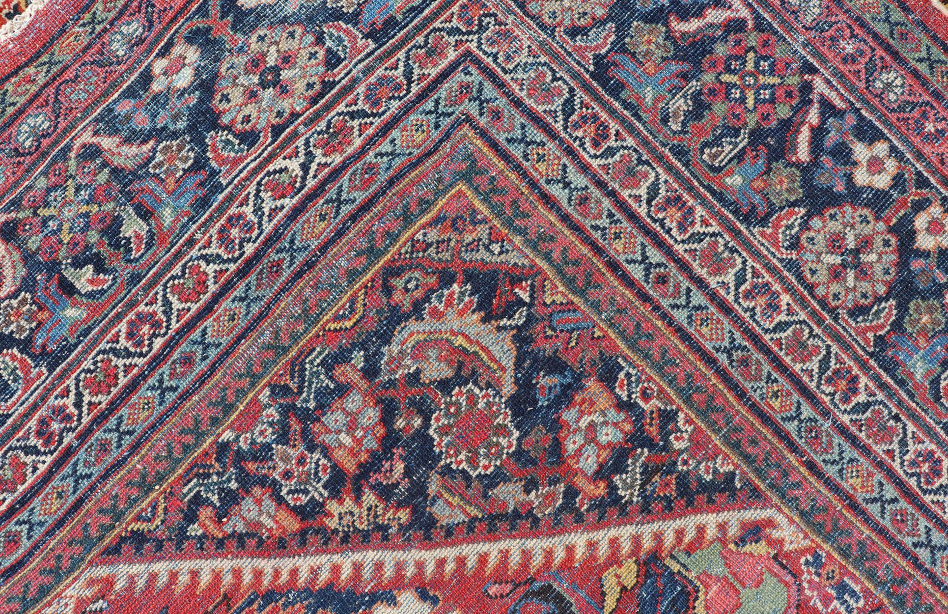 Antique Persian Sultanabad-Mahal Rug with All-Over Design on Red Field For Sale 13