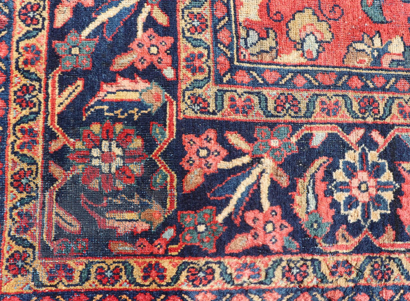 Sultanabad Antique Hand-Knotted Persian Mahal Rug with All-Over Design on Red Field For Sale