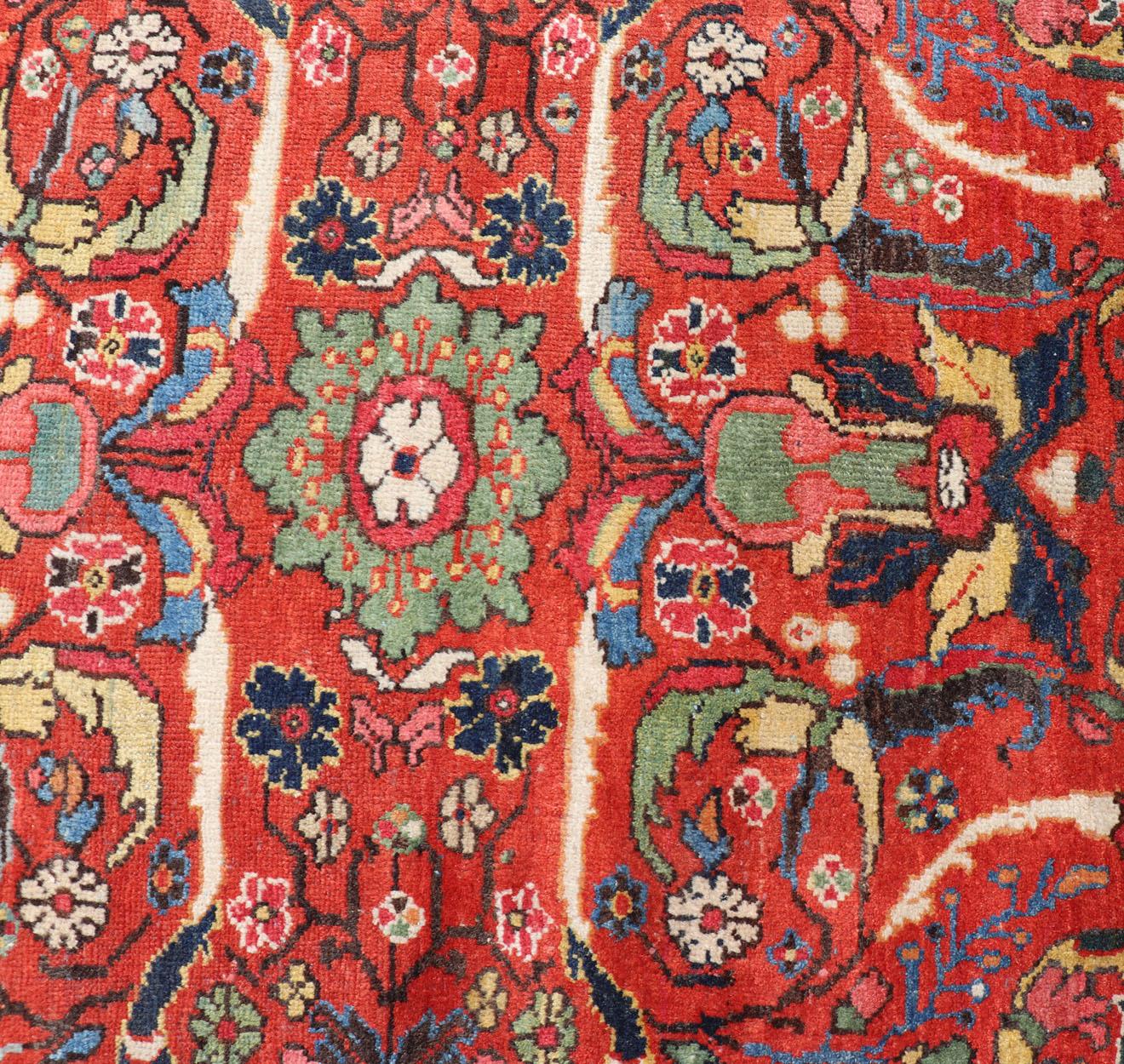 20th Century Antique Persian Sultanabad-Mahal Rug with All-Over Design on Red Field For Sale
