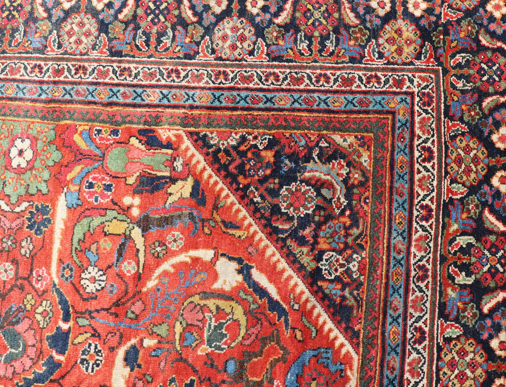 Wool Antique Persian Sultanabad-Mahal Rug with All-Over Design on Red Field For Sale