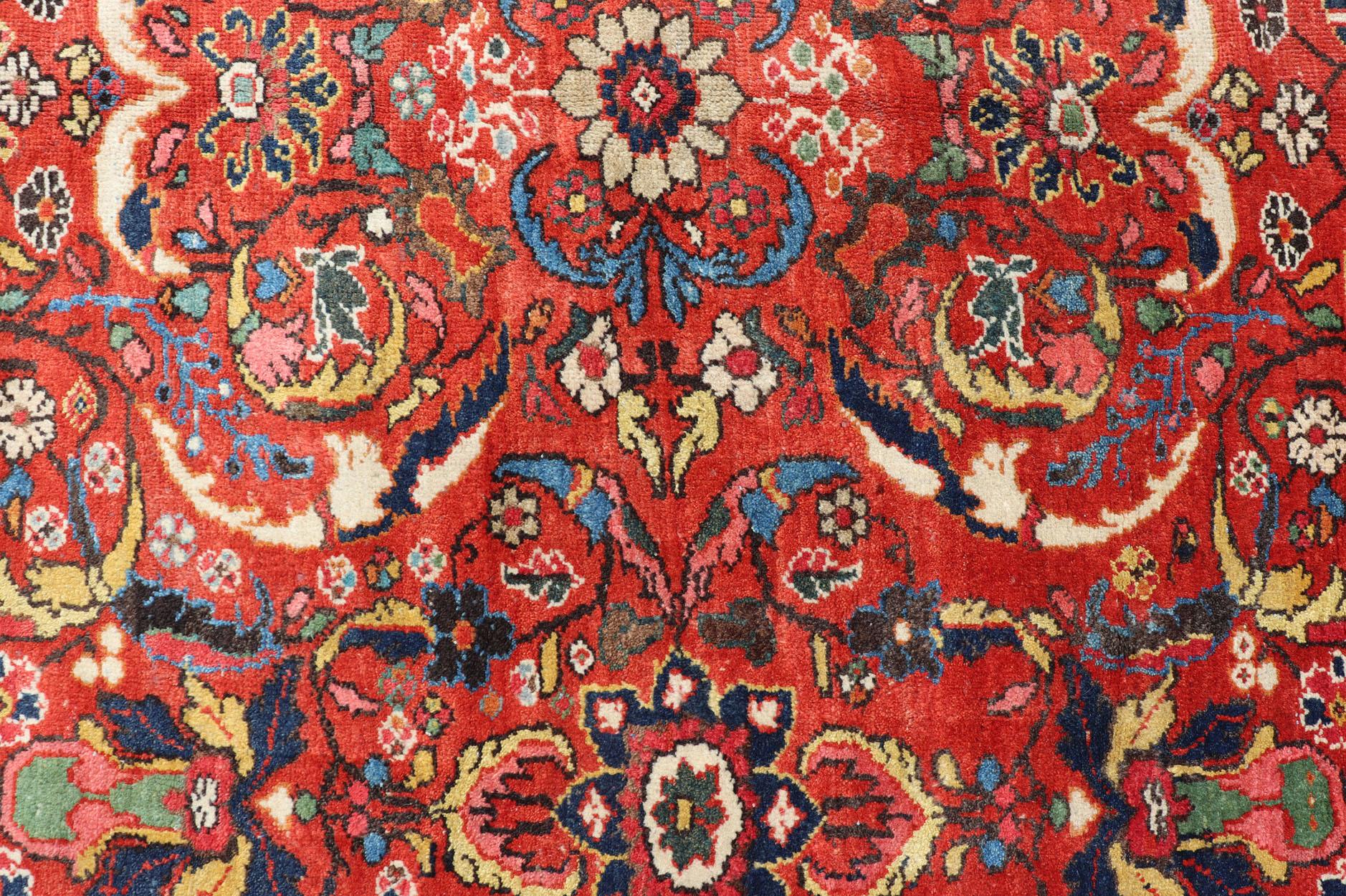 Antique Persian Sultanabad-Mahal Rug with All-Over Design on Red Field For Sale 1
