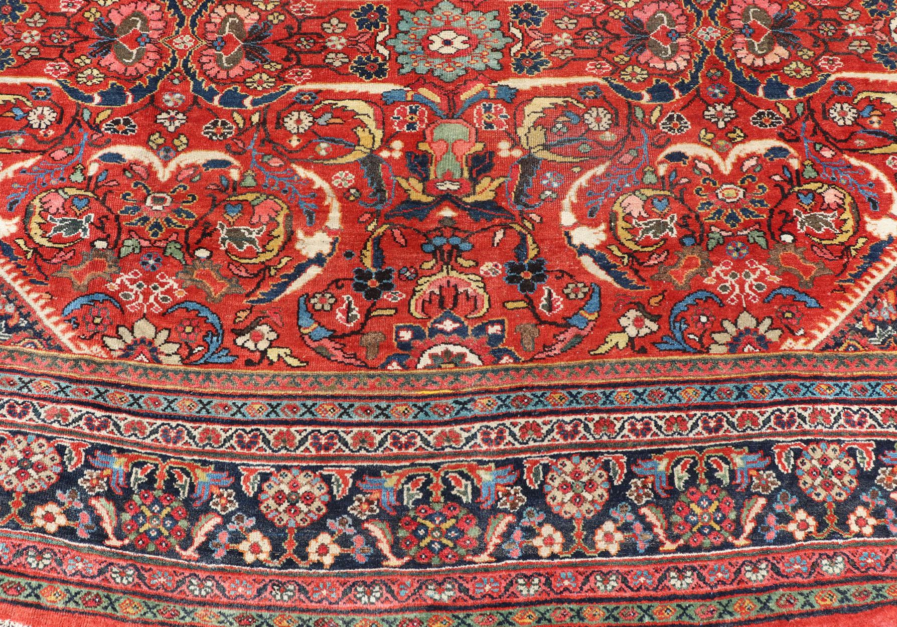 Antique Persian Sultanabad-Mahal Rug with All-Over Design on Red Field For Sale 3