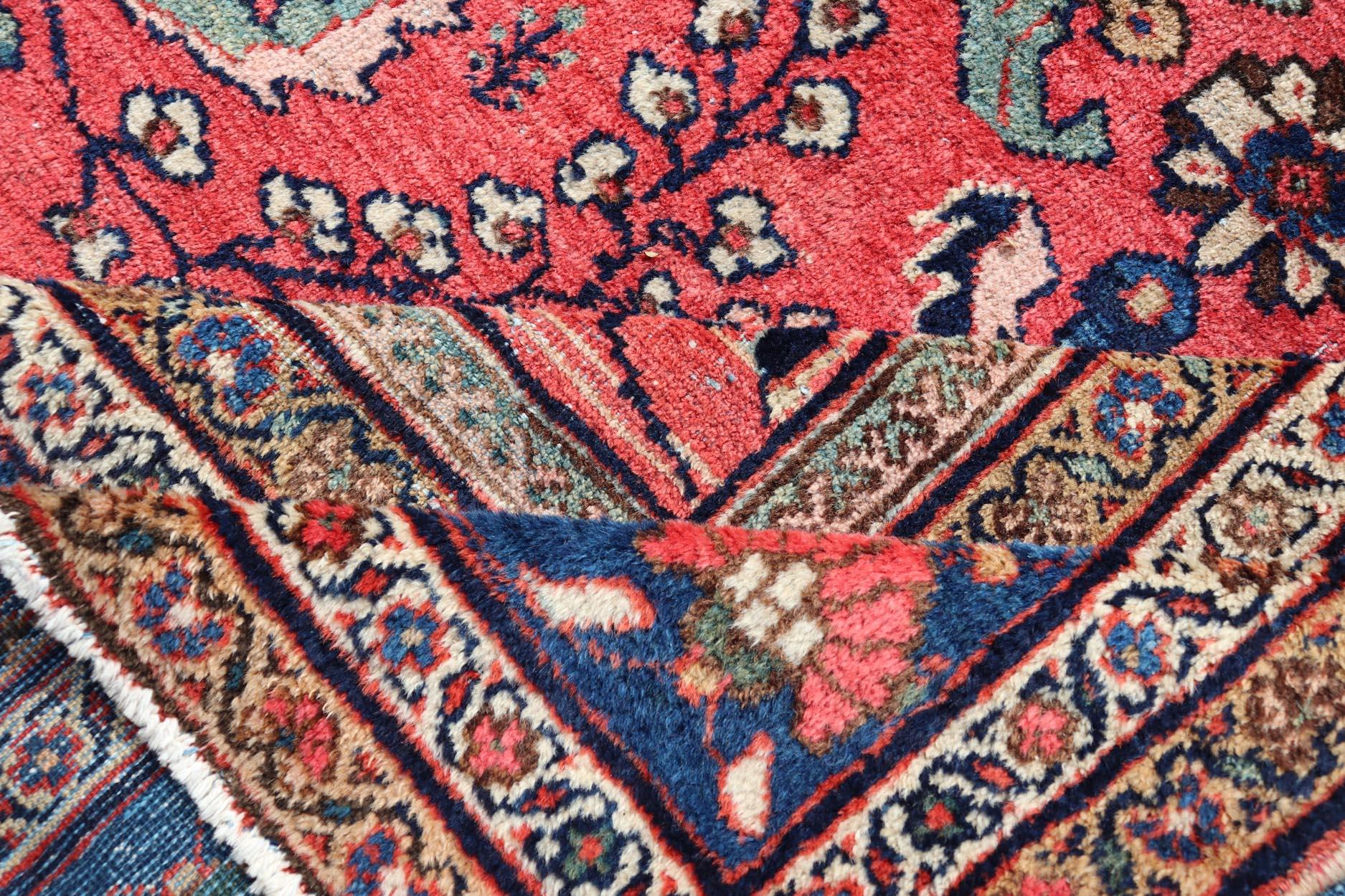 Antique Hand Knotted Persian Mahal with All-Over Florals on a Red Filed For Sale 9