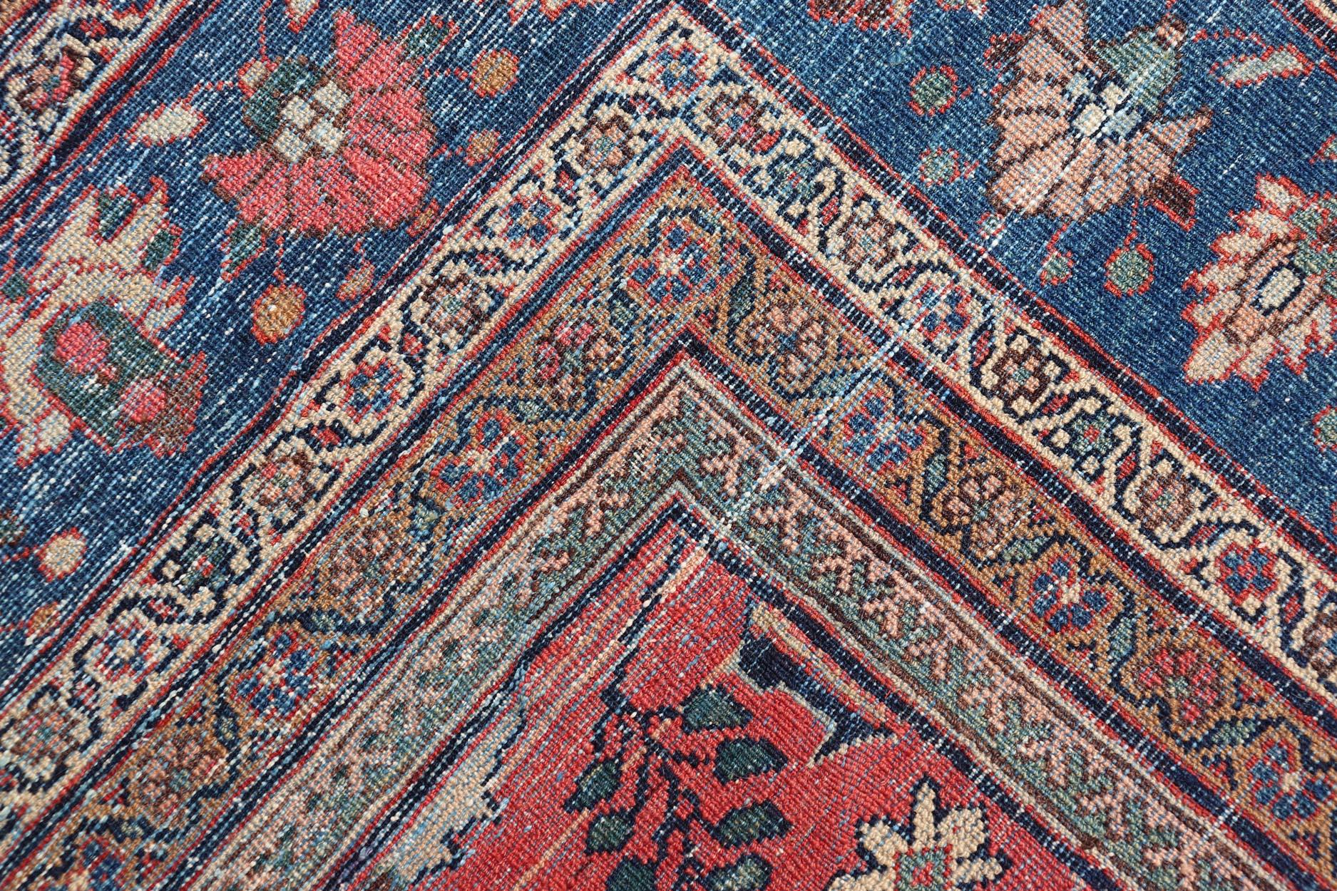 Antique Hand Knotted Persian Mahal with All-Over Florals on a Red Filed For Sale 10