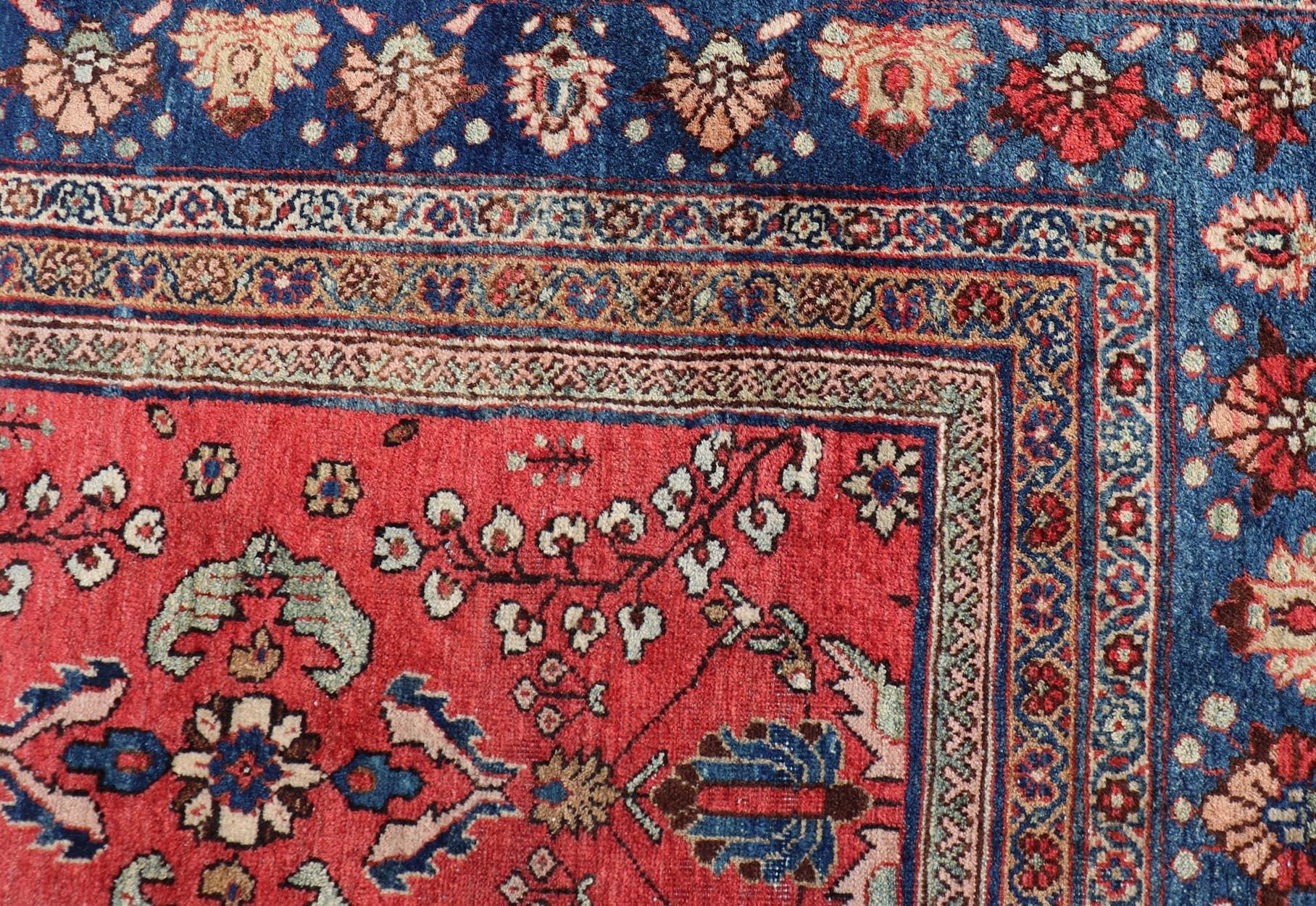 Antique Hand Knotted Persian Mahal with All-Over Florals On A Red Filed. Keivan Woven Arts rug/W22-0804, country of origin / type: Iran / Mahal, circa 1920, antique Mahal. Antique 
Measures: 8'9 x 12'0 
Antique Persian Mahal rug with all-over