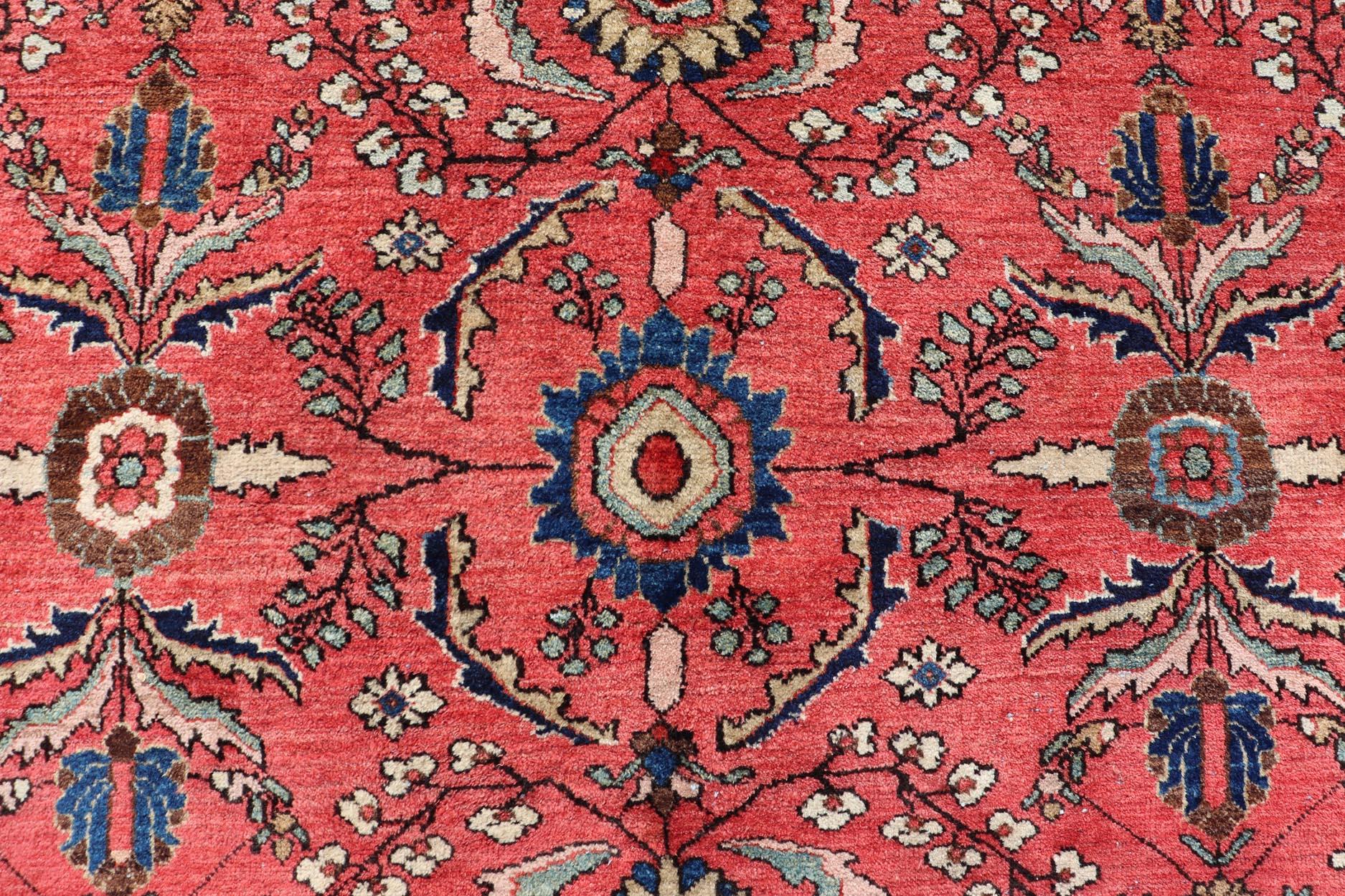 Sultanabad Antique Hand Knotted Persian Mahal with All-Over Florals on a Red Filed For Sale