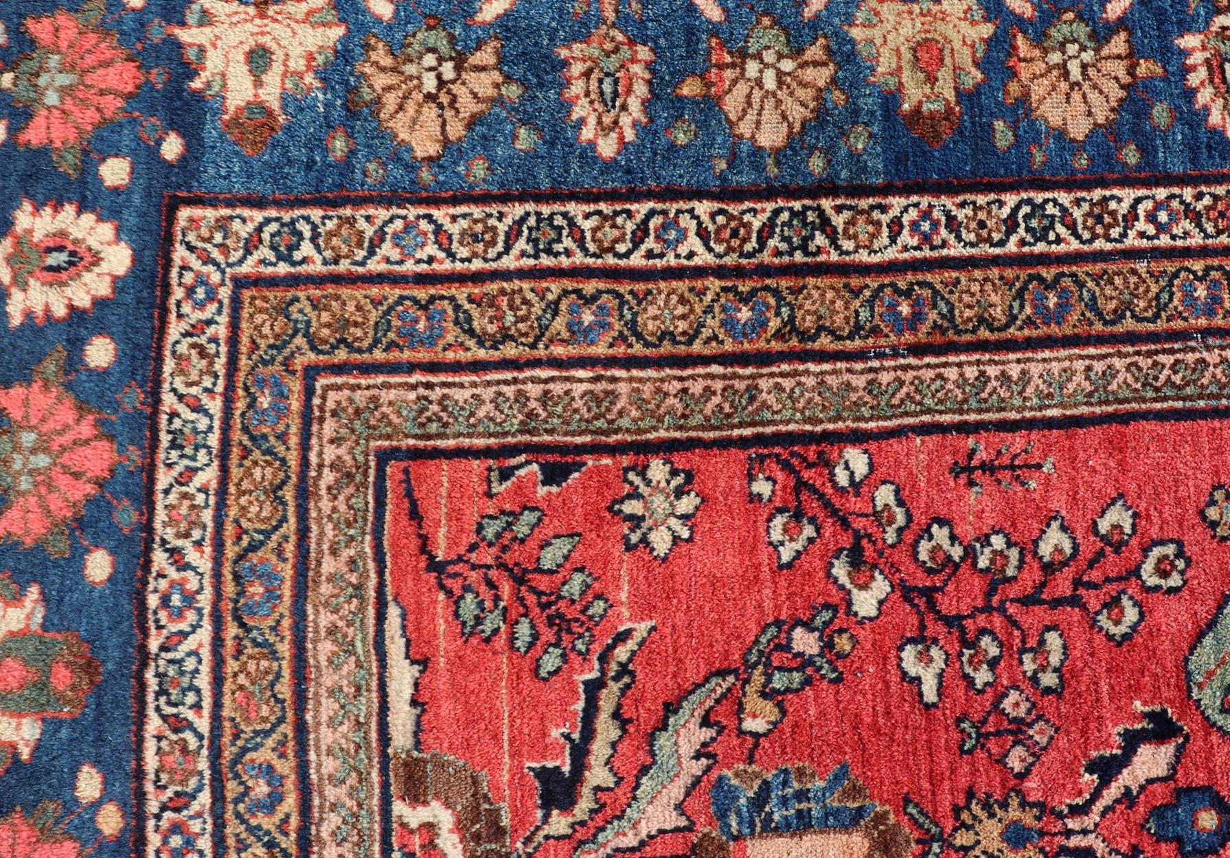 Antique Hand Knotted Persian Mahal with All-Over Florals on a Red Filed In Good Condition For Sale In Atlanta, GA