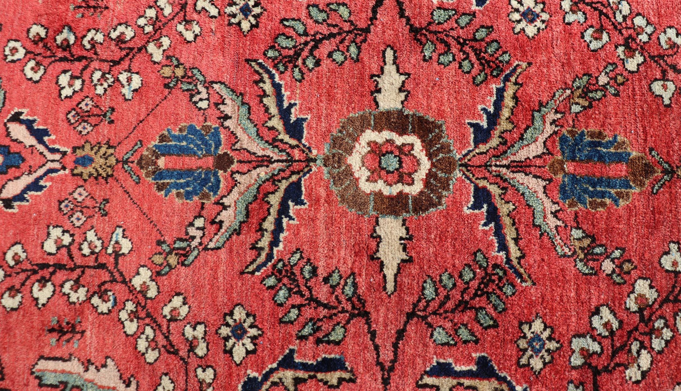 20th Century Antique Hand Knotted Persian Mahal with All-Over Florals on a Red Filed For Sale