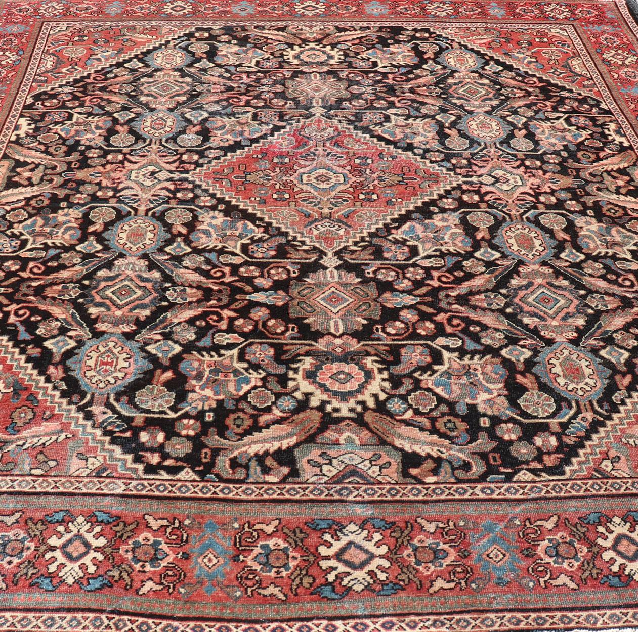 Antique Hand Knotted Persian Mahal with Florals and Geometric Medallion Design  For Sale 3