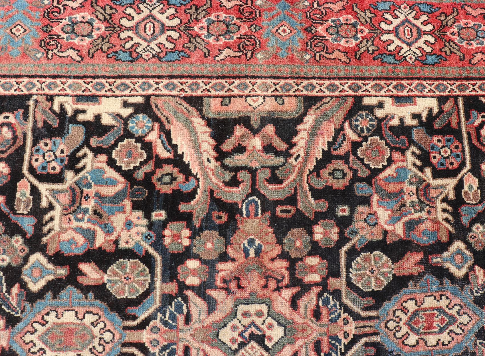 Sultanabad Antique Hand Knotted Persian Mahal with Florals and Geometric Medallion Design  For Sale