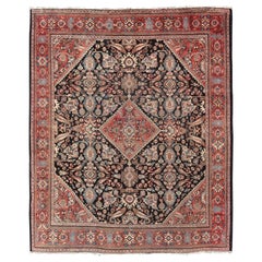 Antique Hand Knotted Persian Mahal with Florals and Geometric Medallion Design