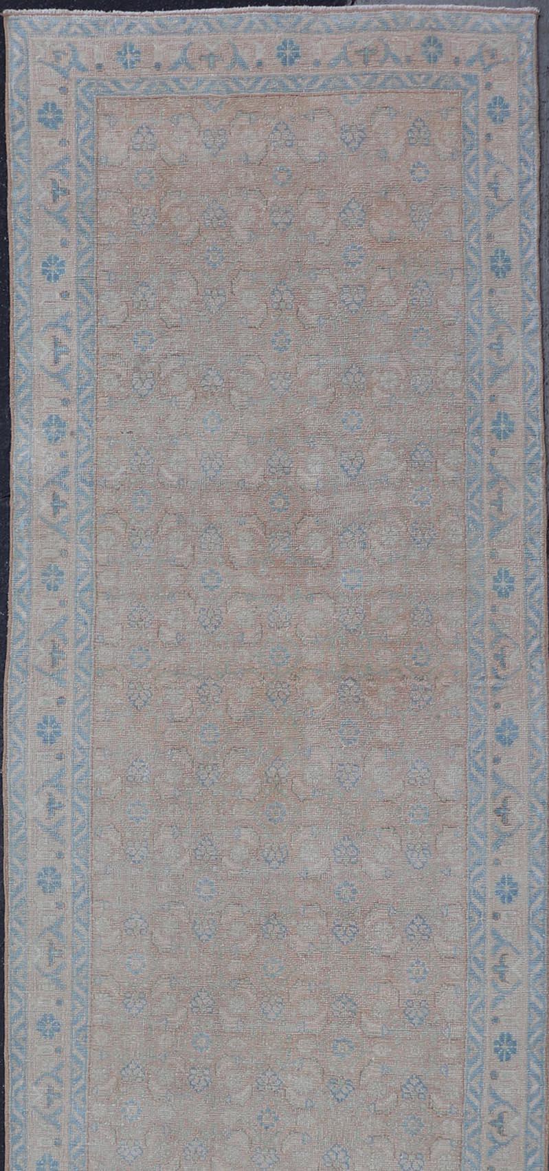 Sultanabad Antique Hand Knotted Persian Malayer Long Runner with Sub Geometric Motifs For Sale