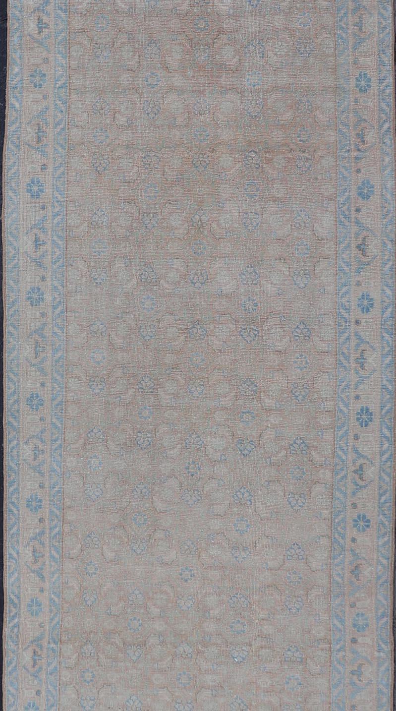 Hand-Knotted Antique Hand Knotted Persian Malayer Long Runner with Sub Geometric Motifs For Sale