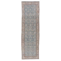 Antique Hand Knotted Persian Malayer Long Runner with Sub Geometric Motifs