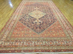 Antique Hand-Knotted Wide and Long Navy Blue Wool Persian Malayer Rug