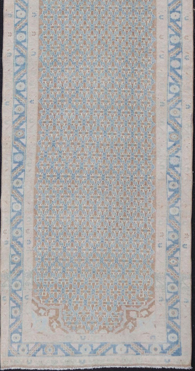 Tribal Antique Hand-Knotted Persian Malayer Runner with All-Over Sub-Geometric Design For Sale