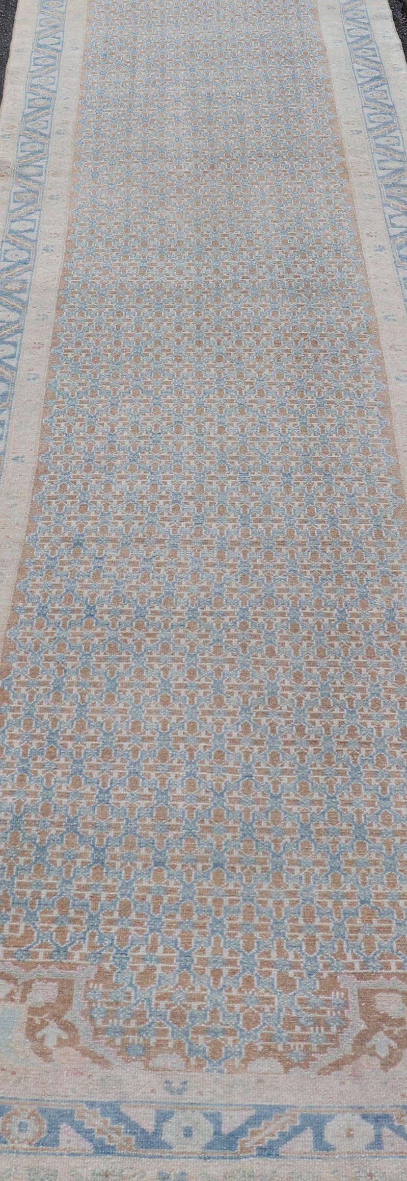 20th Century Antique Hand-Knotted Persian Malayer Runner with All-Over Sub-Geometric Design For Sale