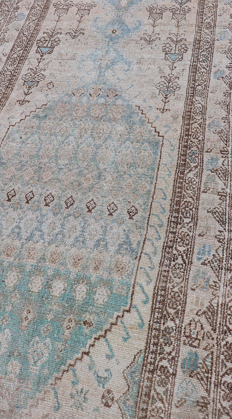 Wool Antique Hand-Knotted Persian Malayer with Large Sub-Geometric Medallion Design For Sale