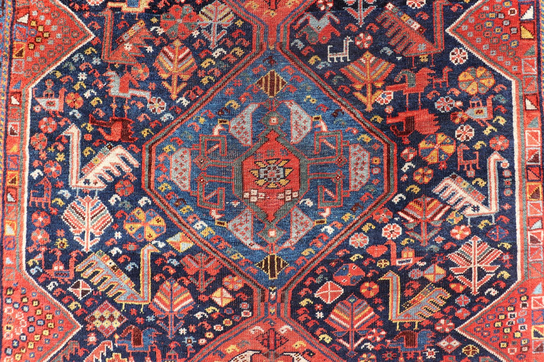 Antique Persian Qashqai Shiraz tribal rug with tribal diamond Design, 
Keivan Woven Arts / rug EMB-9688-P13531, country of origin / type: Iran / Qashqai, circa 1900. 

Measures: 5'1 x 6'2.