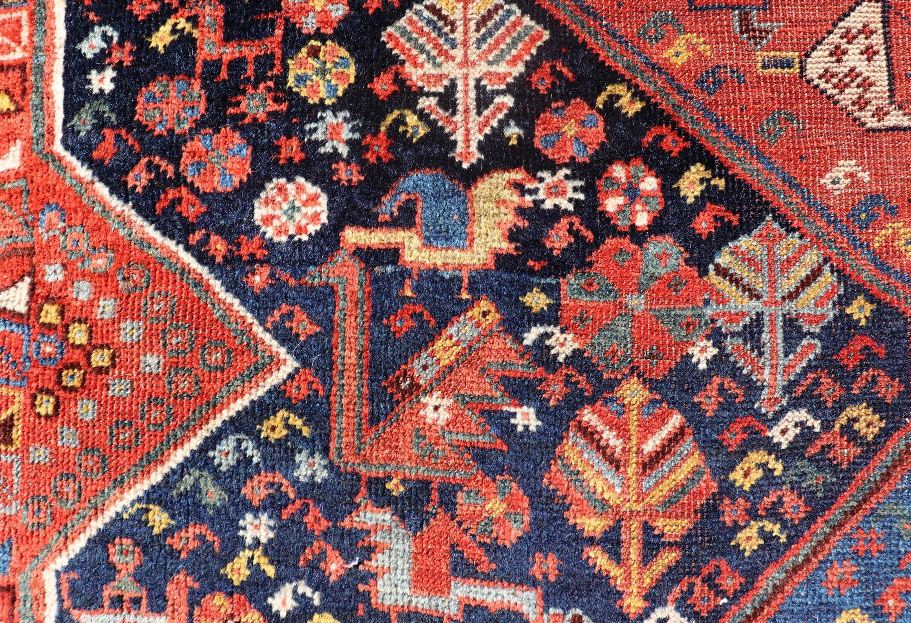 20th Century Antique Hand Knotted Persian Qashqai Shiraz Tribal Rug with Tribal Design For Sale