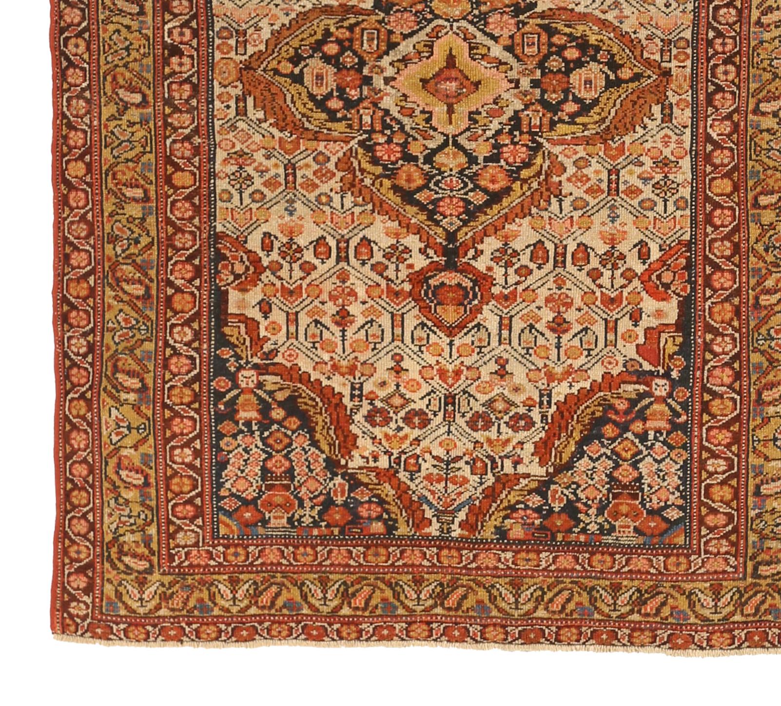 Hand-Knotted Antique Hand Knotted Persian Rug Malayer Design For Sale