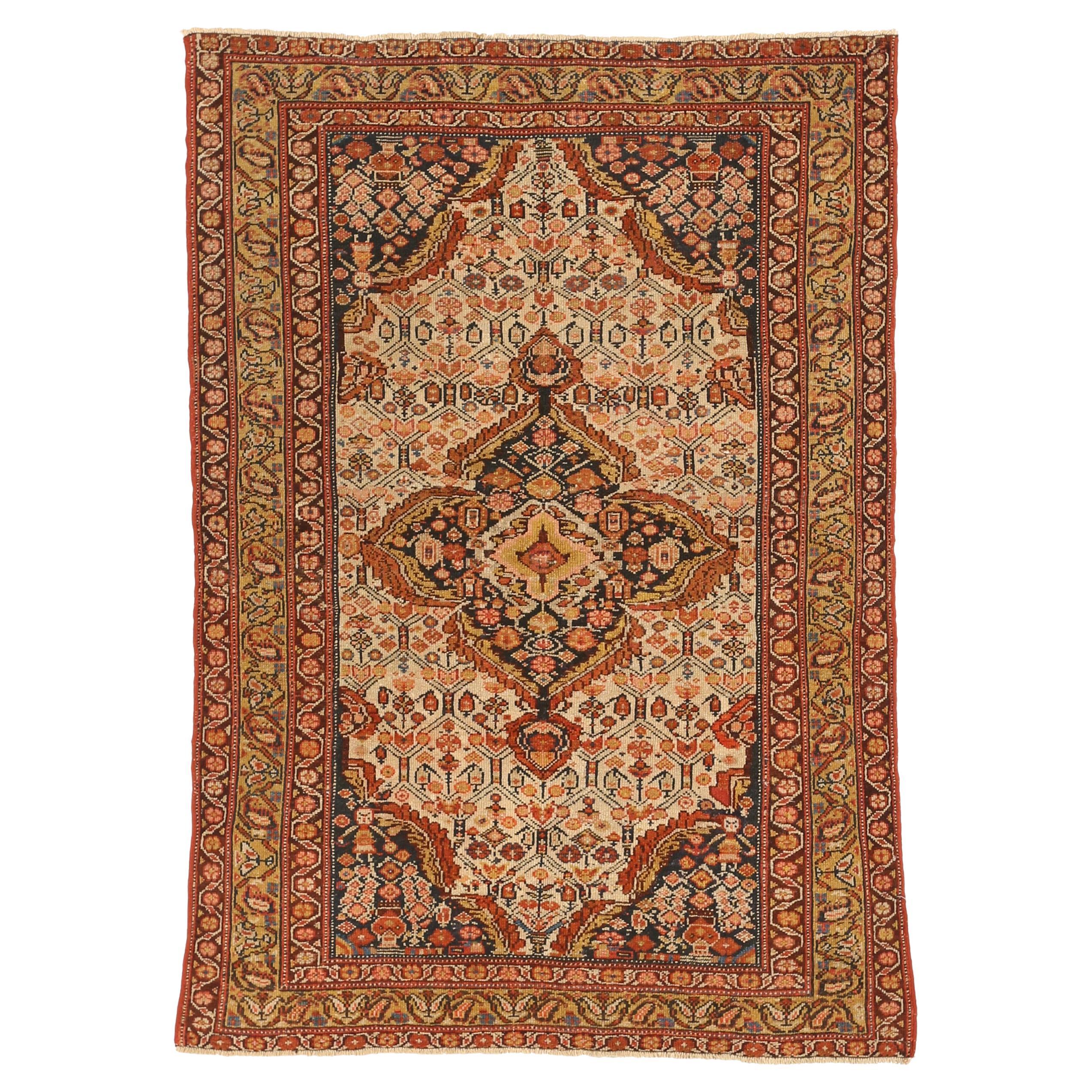 Antique Hand Knotted Persian Rug Malayer Design For Sale
