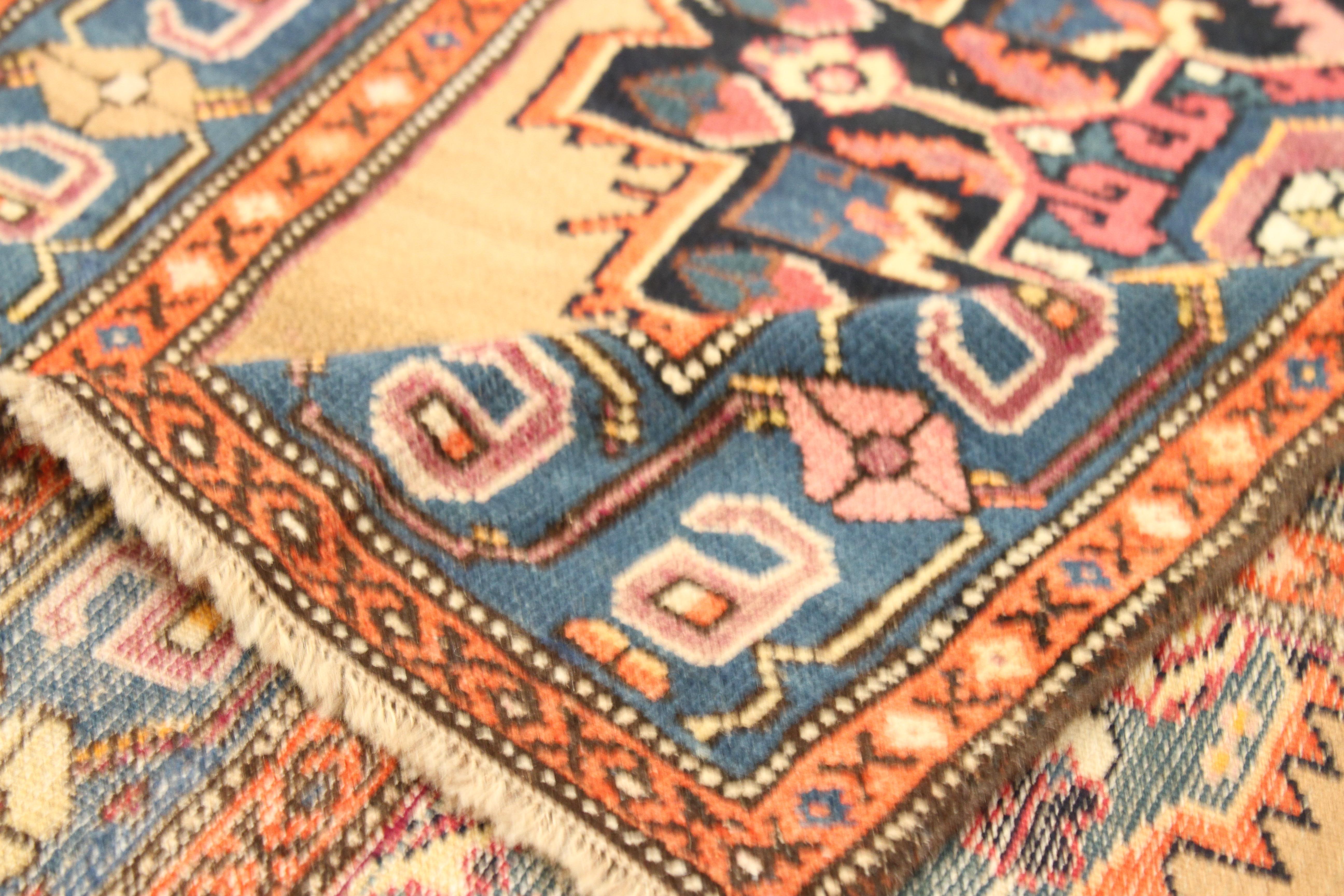 Hand-Knotted Antique Hand Knotted Persian Runner Rug Azerbaijan Design For Sale