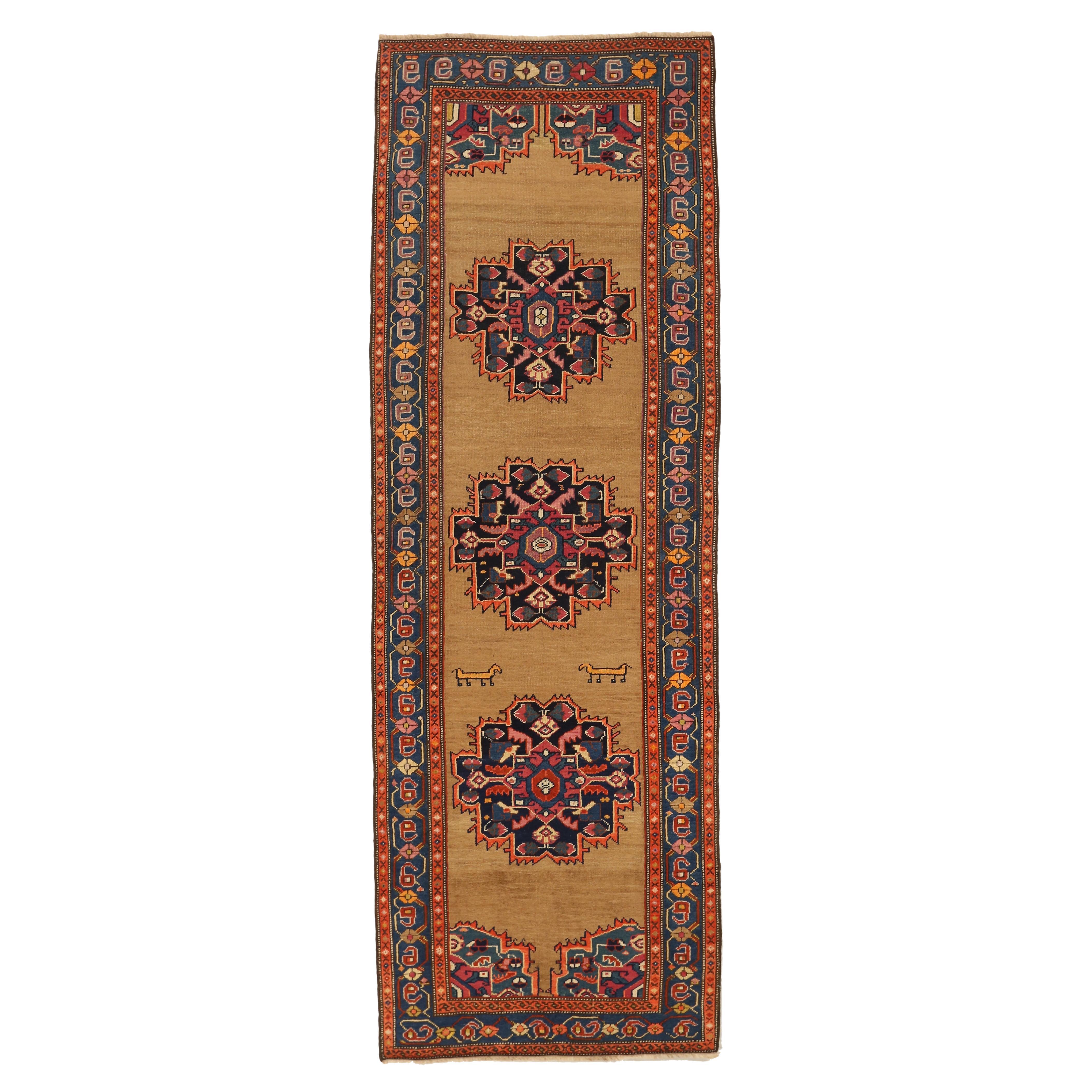 Antique Hand Knotted Persian Runner Rug Azerbaijan Design For Sale