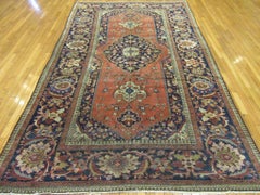 Antique Hand Knotted Red, Navy Wool Persian Sarouk Farahan Rug