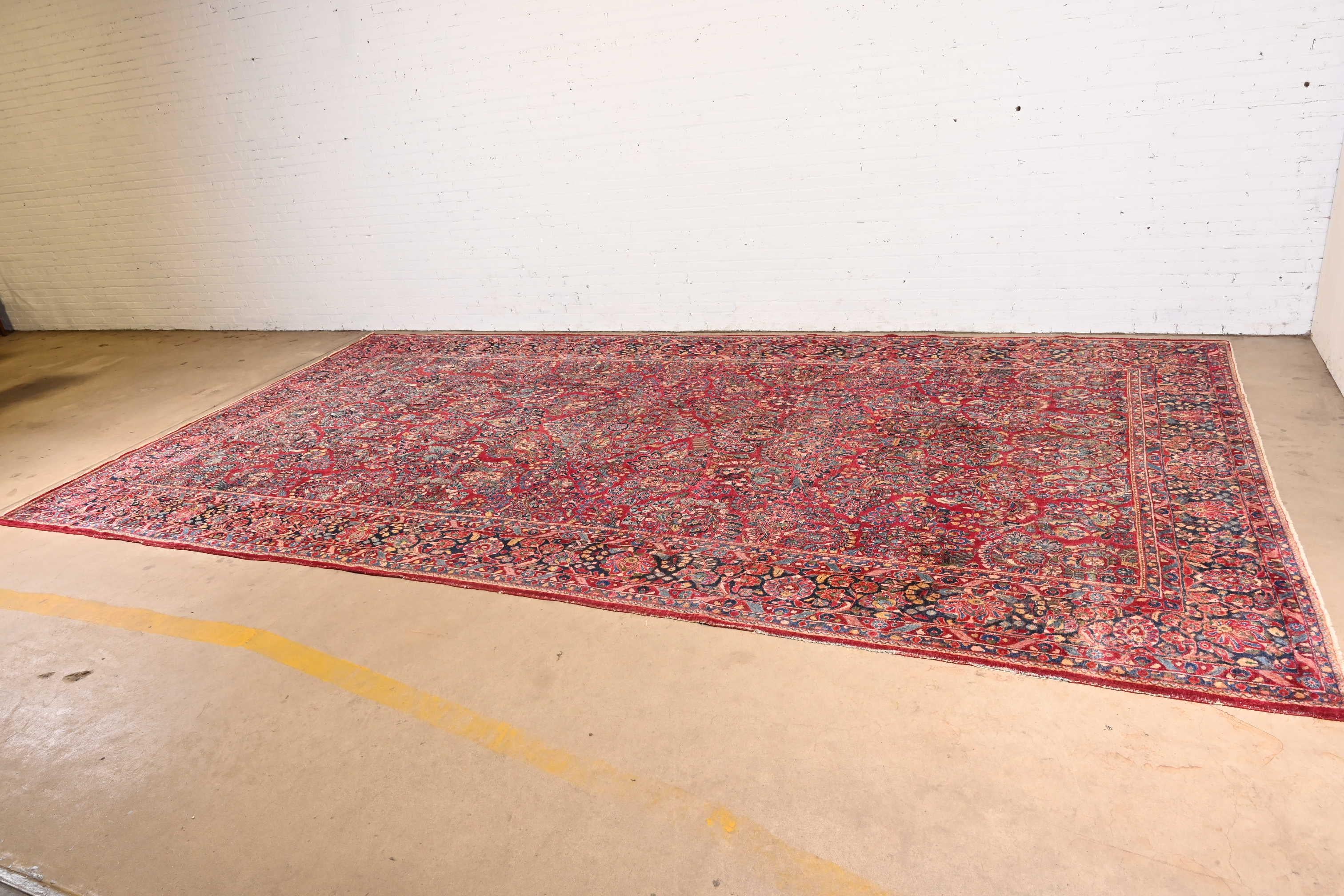 Antique Hand-Knotted Persian Sarouk Large Room Size Wool Rug, Circa 1920s In Good Condition In South Bend, IN