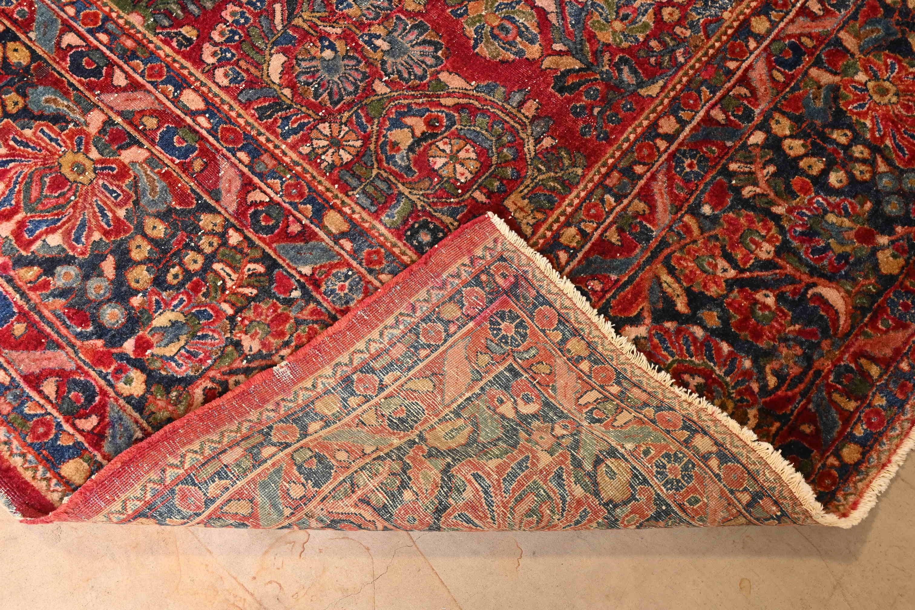 Antique Hand-Knotted Persian Sarouk Large Room Size Wool Rug, Circa 1920s 4