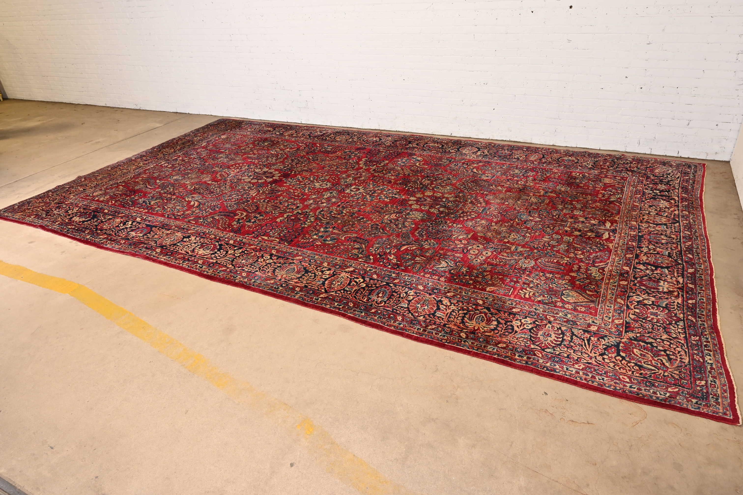 Sarouk Farahan Antique Hand-Knotted Persian Sarouk Large Room Size Wool Rug, Circa 1930s For Sale