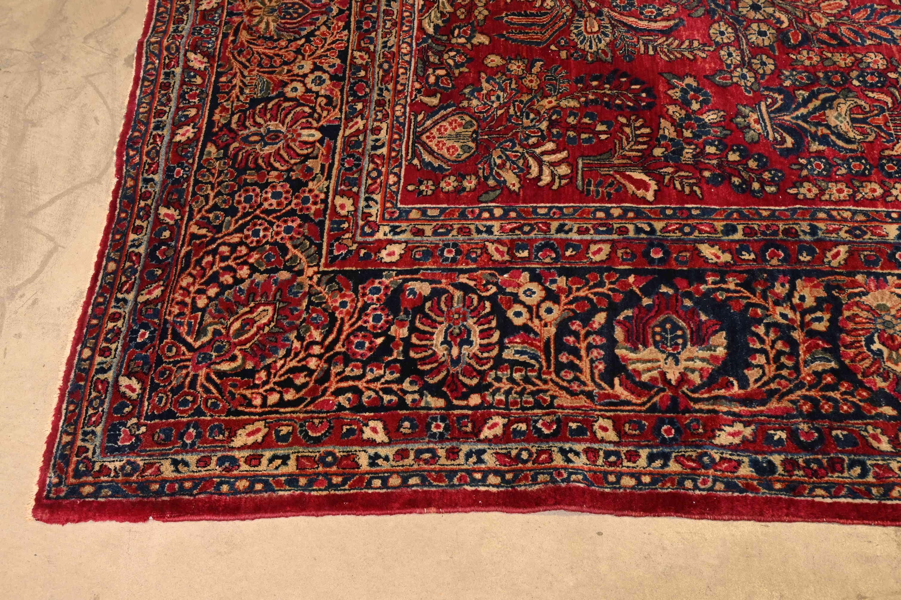 Mid-20th Century Antique Hand-Knotted Persian Sarouk Large Room Size Wool Rug, Circa 1930s For Sale