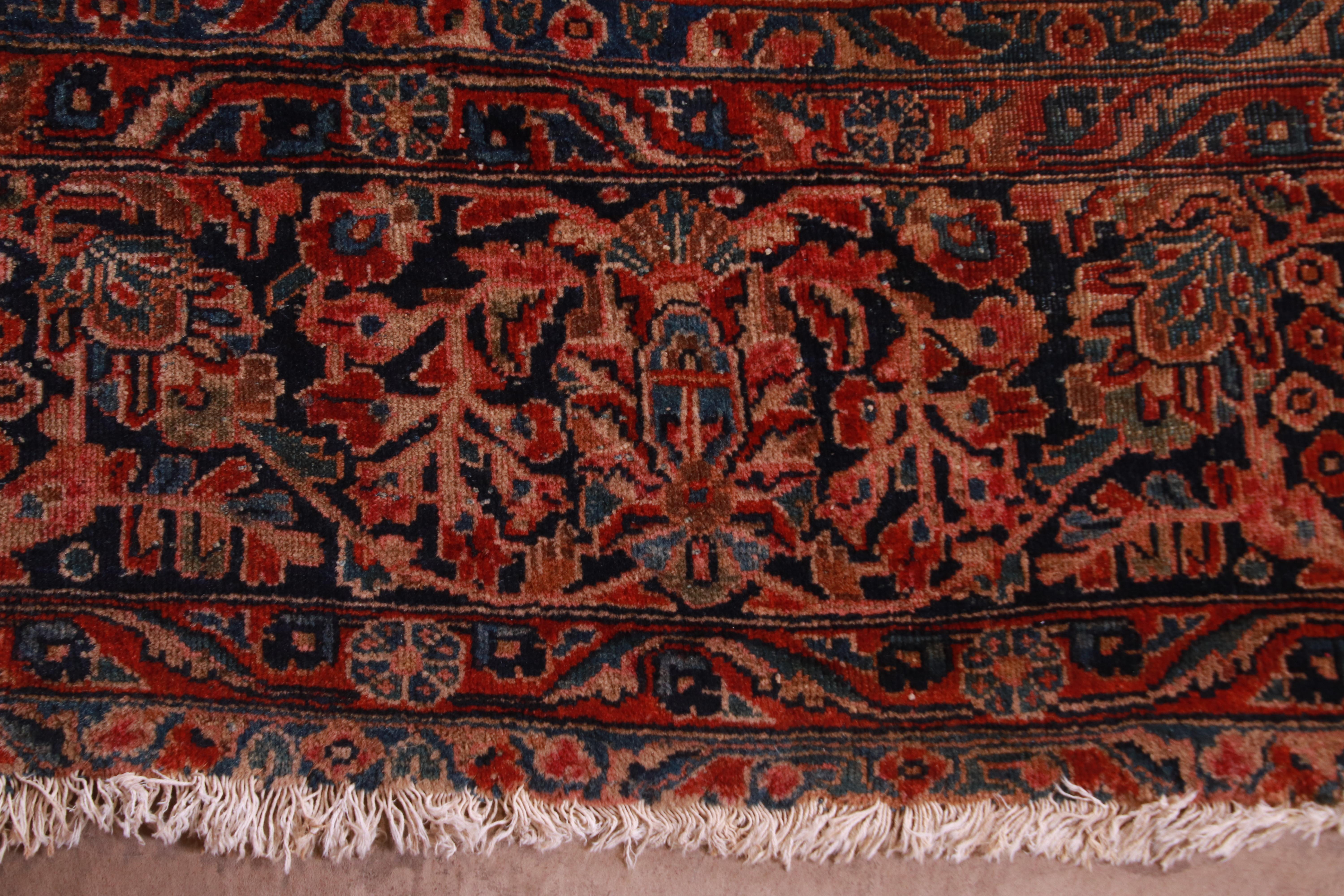 Wool Antique Hand Knotted Persian Sarouk Room Size Rug, circa 1930s