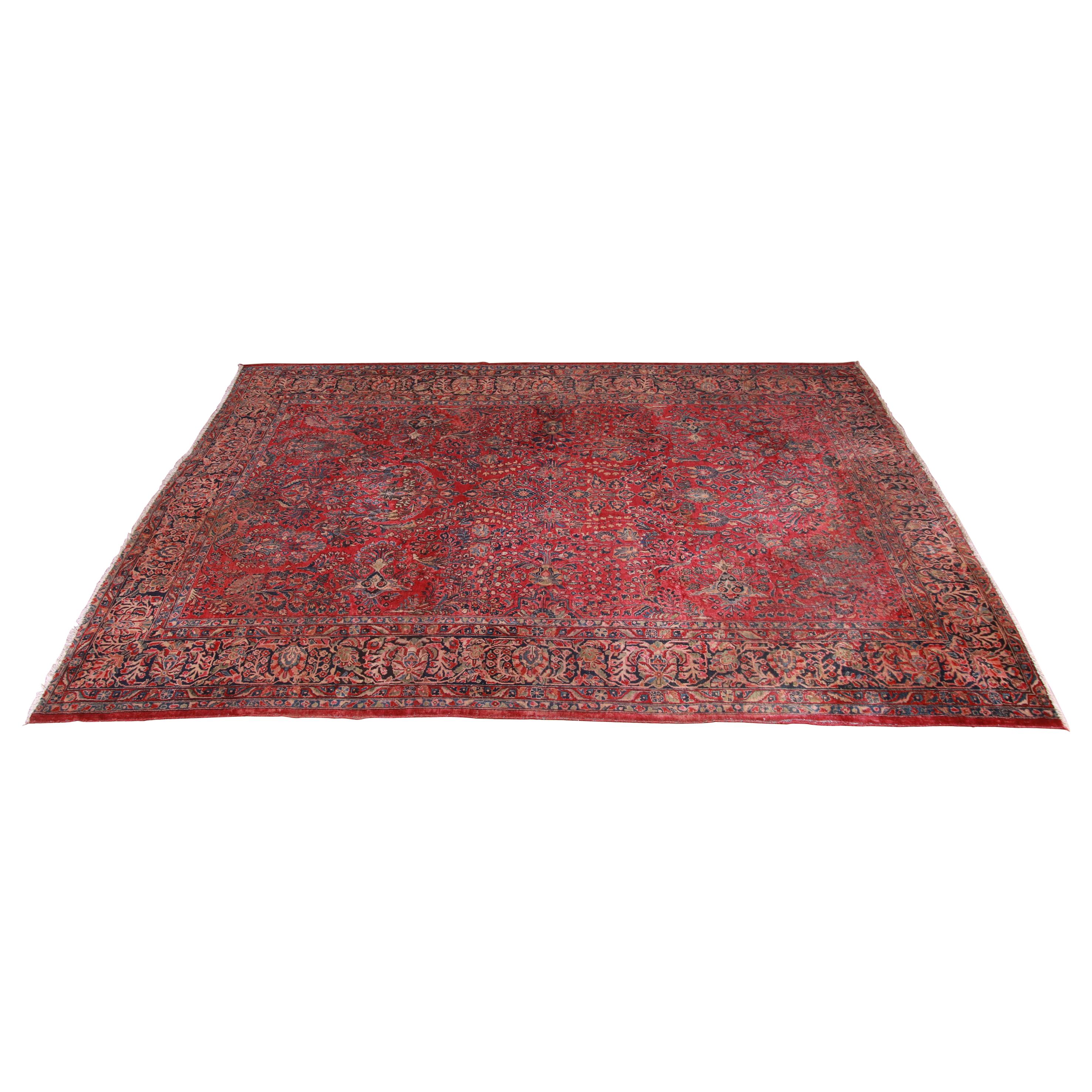 Antique Hand Knotted Persian Sarouk Room Size Rug, circa 1930s