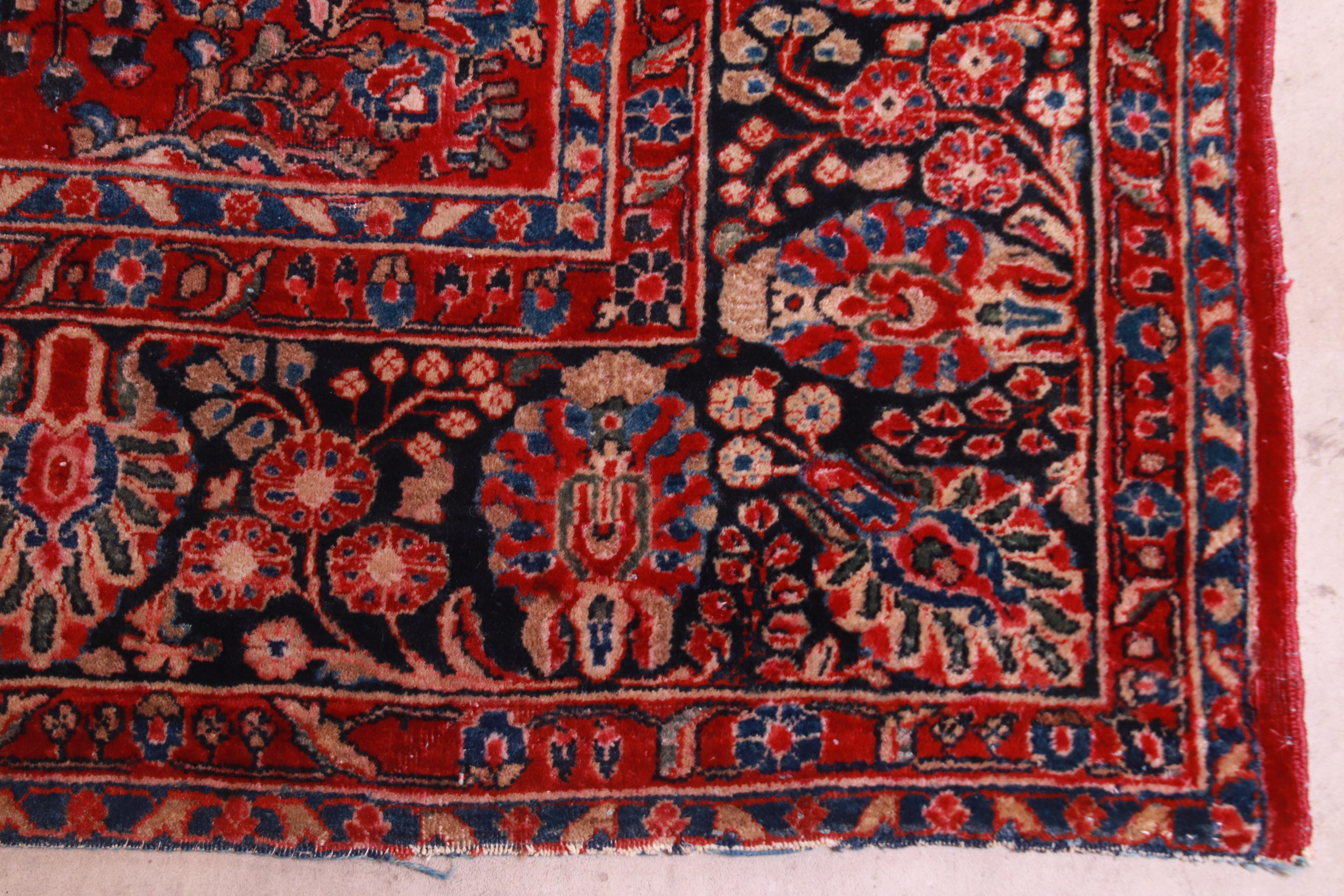 Wool Antique Hand Knotted Persian Sarouk Rug, circa 1930s
