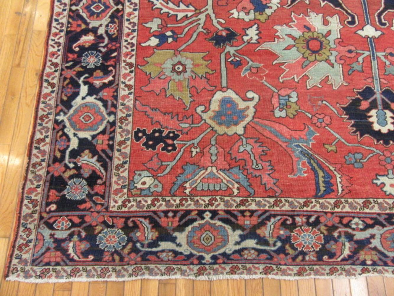 20th Century Antique Hand-Knotted Persian Serapi Rug