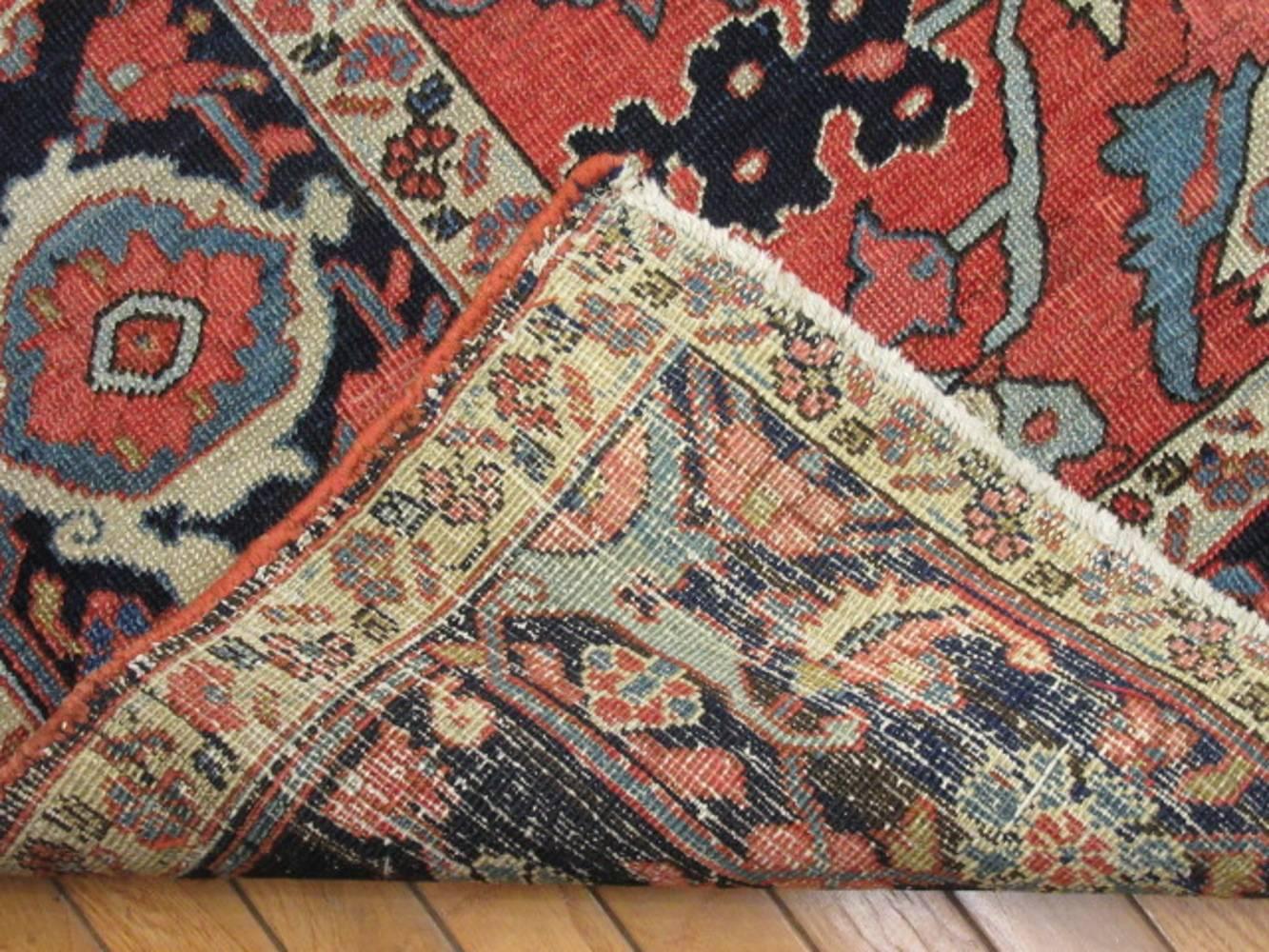 Wool Antique Hand-Knotted Persian Serapi Rug