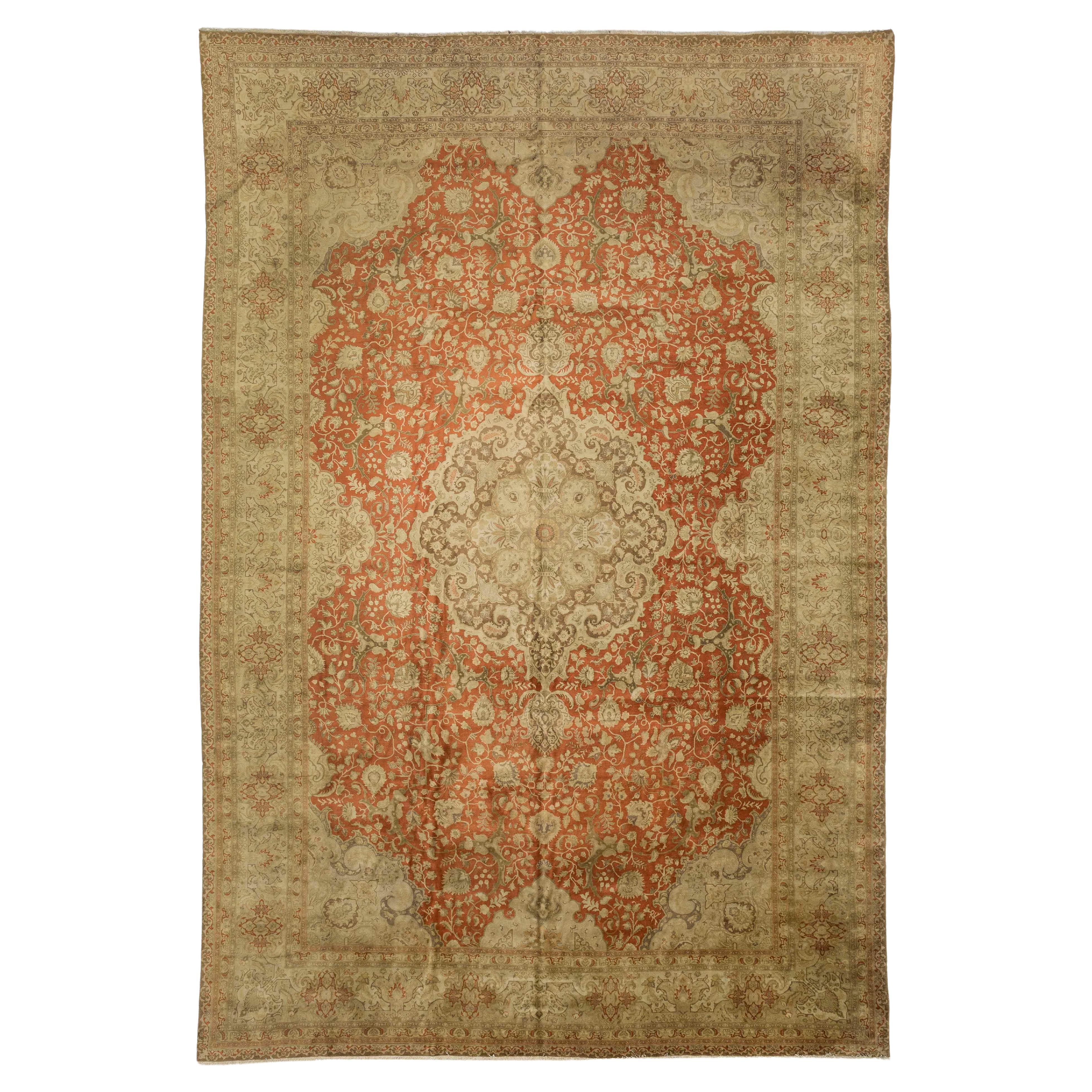 Antique Hand Knotted Persian Tabriz For Sale