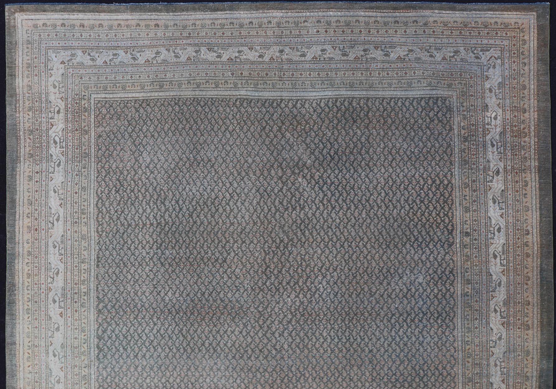 Antique Persian Tabriz Rug with all over small scale design in brown, gray and light blue. Keivan Woven Arts / rug EMB-9553-P13081, country of origin / type: Persian / Tabriz, circa Early-20th Century.

Measures: 8'10 x 11'6.