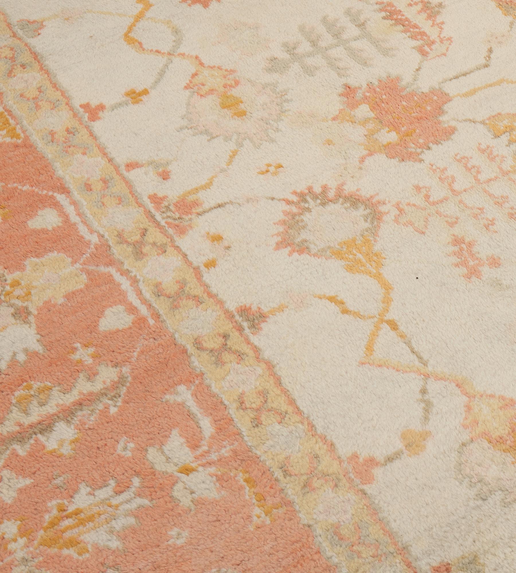 Antique Hand-Knotted Pink Authentic Oushak Rug In Good Condition For Sale In West Hollywood, CA