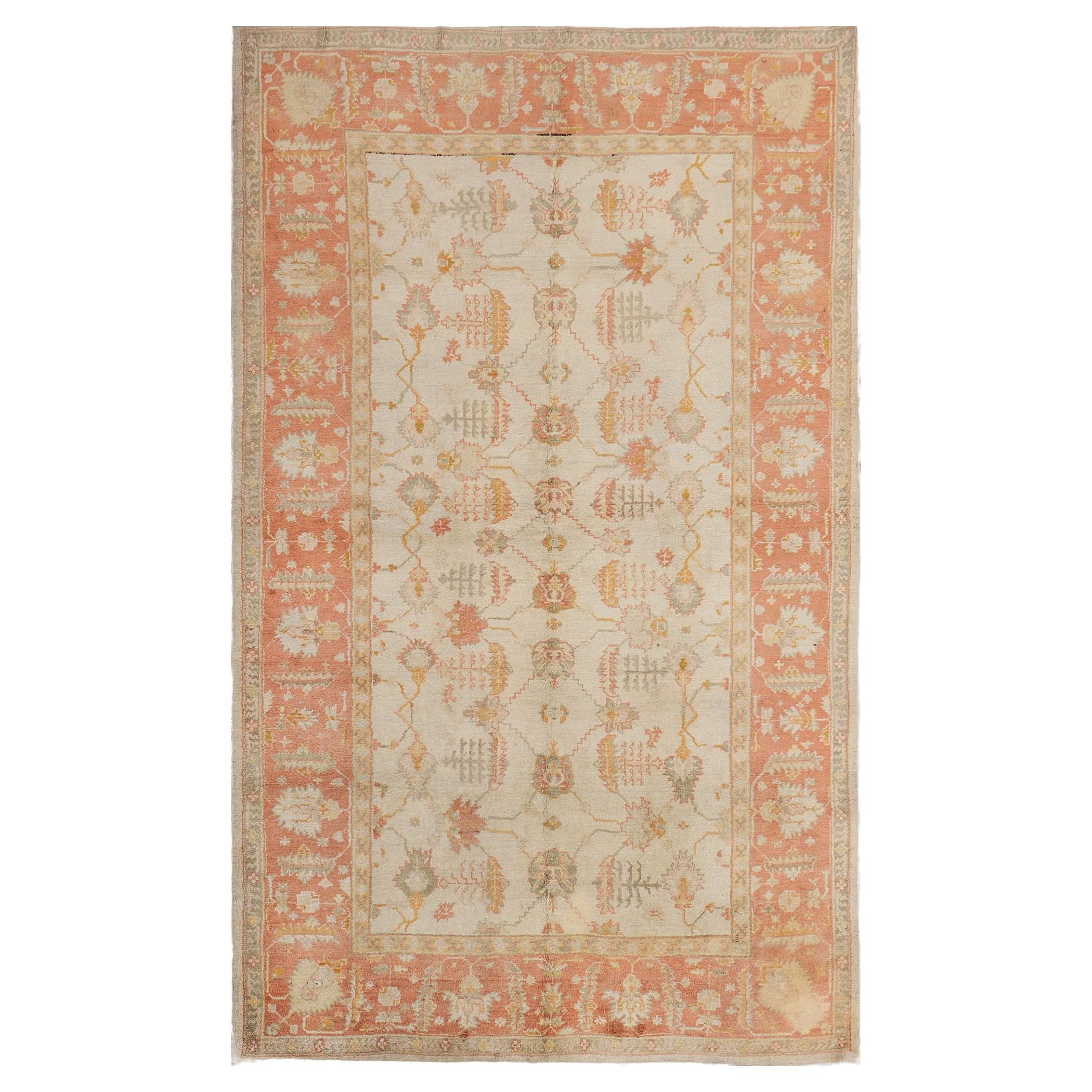 Antique Hand-Knotted Pink Authentic Oushak Rug